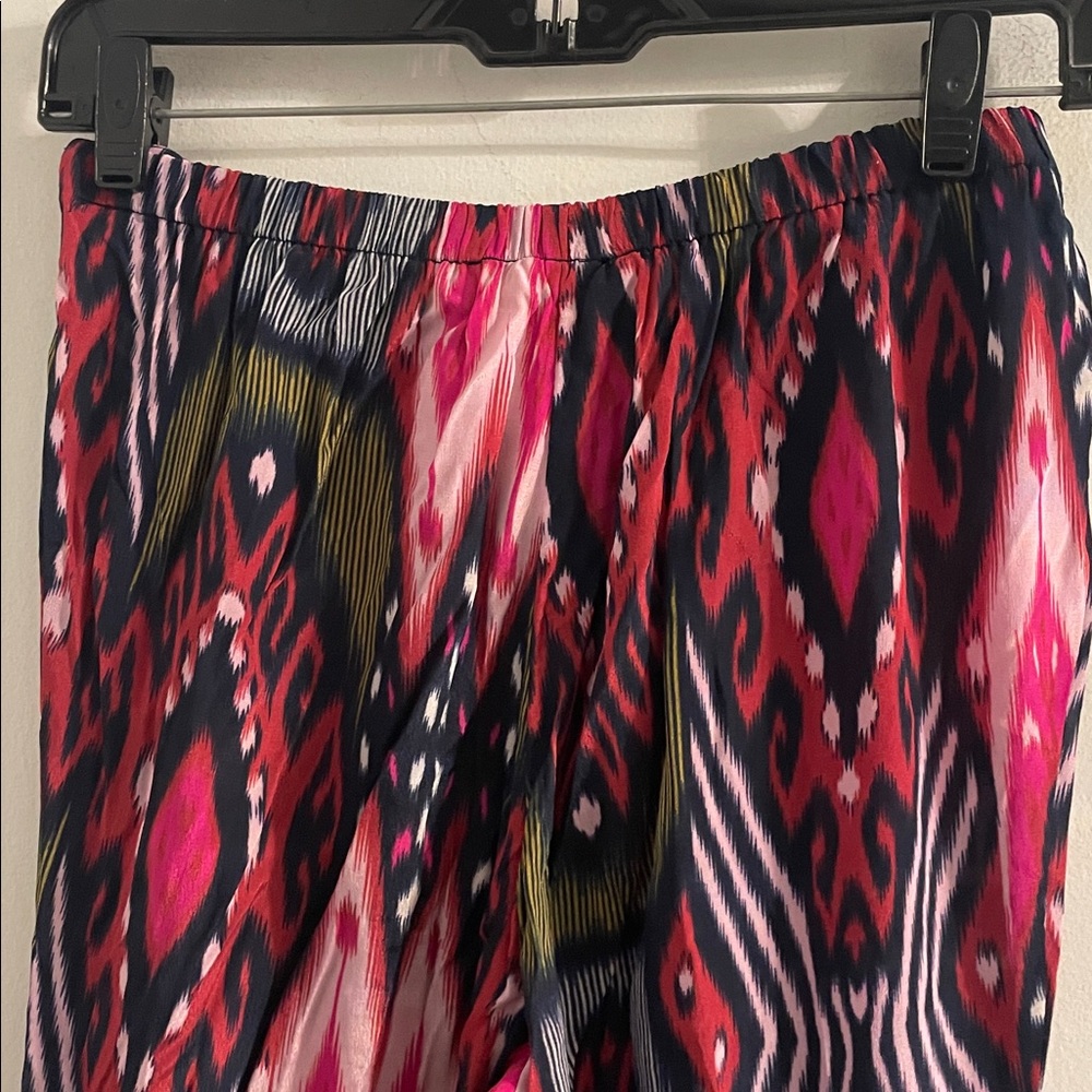NWOT  Figue XS Ikat Multi Color Wide-leg Drawstring/Tassel ankle zipper Pants - Picture 9 of 11